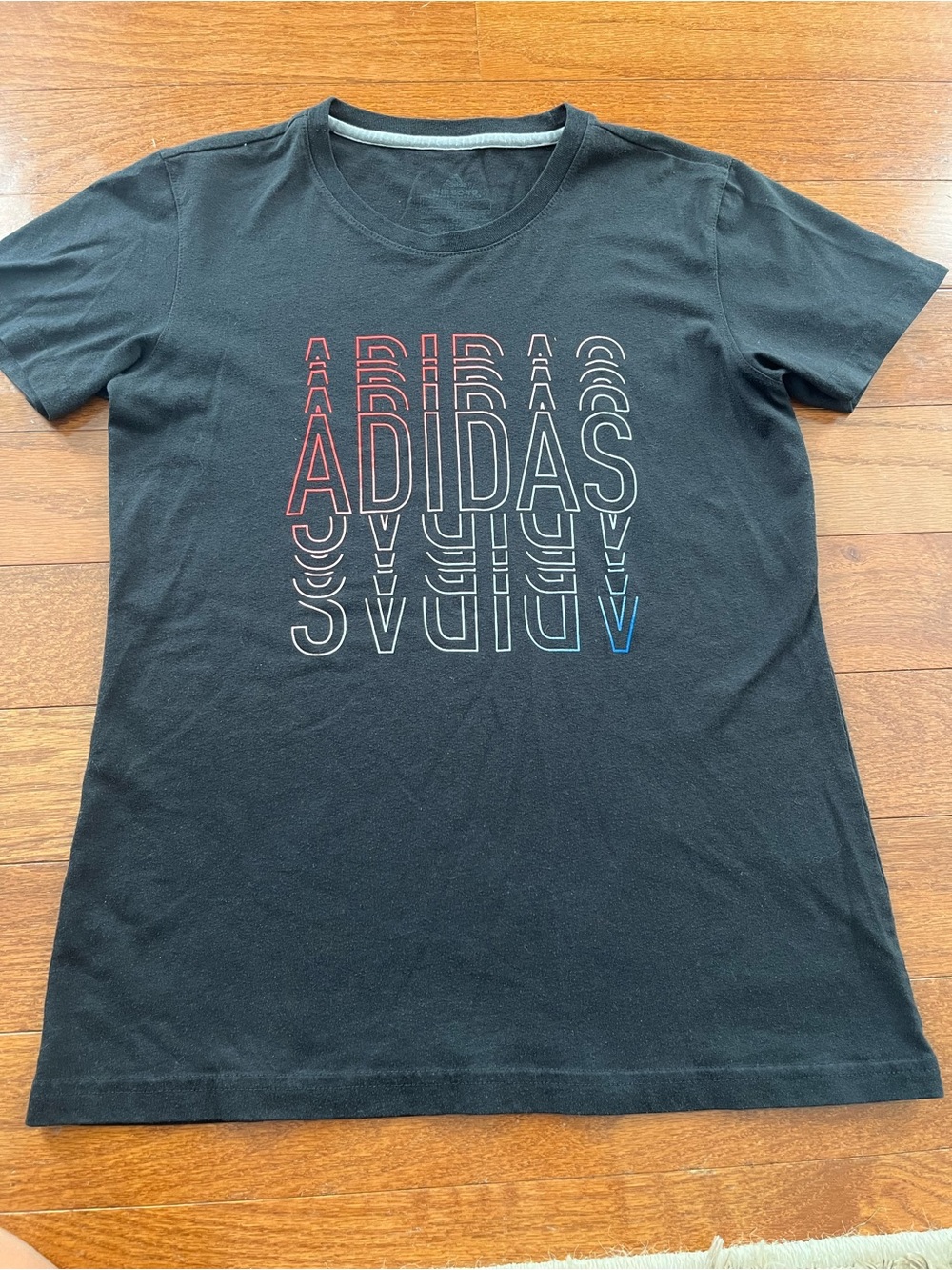adidas Black Short-Sleeve Tee with Multicolor Outline Logo